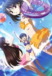  absurdres ahoge arms_up bikini black_hair closed_eyes highres innertube katsura_kotonoha kiyoura_setsuna long_hair looking_back multiple_girls non-web_source open_mouth red_eyes saionji_sekai school_days summer_days swimsuit very_long_hair water wet 