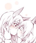  animal_ears blush closed_eyes couple eila_ilmatar_juutilainen kiss kutsuwada_on monochrome multiple_girls sanya_v_litvyak strike_witches world_witches_series yuri 