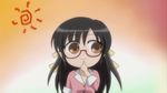  15_bishoujo_hyouryuuki animated animated_gif black_hair butterfly chibi cute finger_to_mouth gif glasses long_hair nagiku_nago smile 