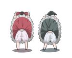  ao_usagi bloomers chibi hakurei_reimu kirisame_marisa lowres multiple_girls simple_background skirt skirt_lift touhou underwear 