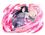  1girl black_hair blue_pants forehead_protector grey_eyes grey_hoodie hood hoodie hyuuga_hinata konohagakure_symbol long_hair looking_at_viewer naruto_(series) naruto_shippuuden naruto_shippuuden:_ultimate_ninja_blazing official_art pants purple_hoodie solo two-tone_hoodie upper_body 