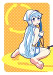  blue_eyes blue_hair hat headphones ikamusume long_hair shinryaku!_ikamusume sitting tentacle_hair video_game 