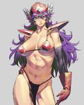  abs armor bikini_armor breasts cleavage cozy dragon_quest dragon_quest_iii elbow_gloves gloves green_eyes hand_on_hip helmet large_breasts loincloth long_hair muscle navel purple_hair simple_background sketch soldier_(dq3) solo underboob very_long_hair 