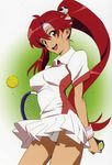  absurdres ball highres panties ponytail pose posing racket red_hair skull sportswear sweatband tengen_toppa_gurren-lagann tengen_toppa_gurren_lagann tennis tennis_ball tennis_outfit tennis_racket tennis_uniform underwear yellow_eyes yoko_littner yoko_ritona 