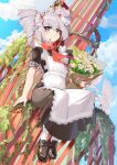  1girl absurdres bird bouquet bronya_zaychik commentary_request dove drill_hair flower grey_eyes grey_hair highres holding holding_bouquet honkai_(series) honkai_impact_3rd pioneer_neckerchief school_uniform shoes sitting smile socks soviet soviet_school_uniform white_socks xg_epee 