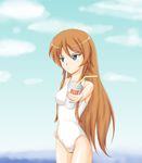  blue_eyes drink kousaka_kirino long_hair mcdonald&#039;s mcdonald's one-piece_swimsuit orange_hair ore_no_imouto_ga_konna_ni_kawaii_wake_ga_nai pout swimsuit 