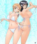  2girls backboob bikini black_hair breasts cameltoe kenix log_pose multiple_girls nami nami_(one_piece) nico_robin one_piece orange_hair short_hair smile swimsuit tattoo 