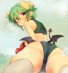  anshinmama ass bat_wings green_hair highres horns looking_back red_eyes rukia_moon shinrabanshou solo tail thighhighs wings 