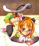  animal_ears bell bikini_top breasts cat_ears cat_tail earrings gloves highres himerinco jewelry large_breasts nami nami_(one_piece) nekomimi one_piece orange_hair red_eyes skirt tail thighhighs 