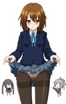  blood brown_eyes brown_hair chibi chibi_inset hayashiya_zankurou highres hirasawa_ui hirasawa_yui k-on! multiple_girls nakano_azusa nosebleed panties panties_under_pantyhose pantyhose school_uniform short_hair skirt skirt_lift thighband_pantyhose underwear 