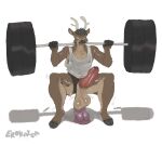 anthro antlers athletic athletic_male athletic_wear balls barbell_squats big_balls big_penis bodily_fluids bottomwear clothing deer dildo dildo_sitting drooling erection erection_through_clothing exercise exercise_clothing foreskin genitals gym_bottomwear gym_shorts hi_res horn kayacoma looking_down male mammal partially_retracted_foreskin penetration penis penis_through_underwear riding_dildo saggy_balls saliva sex_toy sexercise shirt shorts simple_background solo sweat tank_top topwear translucent translucent_clothing tyson_wildwood weightlifting white_background workout
