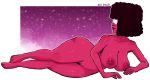  2019 afro big_breasts breasts cartoon_network digital_media_(artwork) female garnet_(steven_universe) hair hi_res huge_breasts lying nipples not_furry nude on_side pussy simple_background sin_bruh smile solo space steven_universe thick_thighs 