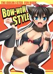  animal_ears bad_id bad_pixiv_id boots breasts cleavage dog_ears dog_tail fang ganaha_hibiki highres idolmaster idolmaster_(classic) large_breasts solo tail thigh_boots thighhighs totokichi 