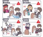  1boy 5girls ahoge anis_(nikke) arm_pouch bad_food bandaged_head bandages beret black_choker black_crown black_dress black_gloves black_tiara blush book breasts brown_hair bug can chime_(nikke) choker cleavage commander_(nikke) counters_(nikke) crown dress drink_can drink_carton dual_wielding eating food glasses gloves goddess_of_victory:_nikke gold_necklace gradient_necktie grey_hair gun handgun hat holding holding_book holding_can holding_food holding_gun holding_weapon hospital_gown jacket jewelry long_hair marian_(nikke) military_jacket milk milk_carton modernia_(nikke) modernia_(second_affection)_(nikke) multiple_girls necklace necktie neon_(nikke) official_alternate_costume official_alternate_design official_alternate_hair_color only_one_(nikke) open_mouth over-rim_eyewear pupupuplus rapi_(nikke) rapi_(red_hood)_(nikke) red_eyes red_hair ribbon roasted_sweet_potato semi-rimless_eyewear short_hair shotgun smile soda soda_can spider standard_manufacturing_dp-12 sunglasses sweet_potato symbol-shaped_pupils tiara toy_block very_long_hair weapon white_gown 