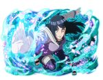  1girl black_boots black_hair blue_pants boots forehead_protector grey_eyes grey_hoodie hood hoodie hyuuga_hinata konohagakure_symbol long_hair looking_at_viewer naruto_(series) naruto_shippuuden naruto_shippuuden:_ultimate_ninja_blazing official_art open-toe_boots pants purple_hoodie solo two-tone_hoodie 