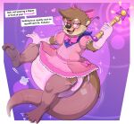abdl abstract_background ageplay anthro big_diaper bottomwear brown_body brown_ears brown_fur brown_hair brown_tail bunnykisses clothed clothing diaper eyewear fangs front_view fur glasses gloves hair handwear hi_res holding_object holding_staff huge_diaper infantilism inner_ear_fluff looking_at_viewer male male_anthro mammal mustelid narrowed_eyes open_mouth open_smile otter pink_bottomwear pink_clothing pink_diaper pink_gloves pink_handwear pink_skirt pink_topwear red_tongue roleplay round_glasses short_hair skirt smile solo spiral spiral_eyes staff tail tan_body tan_fur tan_inner_ear tan_inner_ear_fluff teeth tongue topwear tuft wearing_diaper