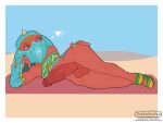  4:3 anthro balls bedroom_eyes big_balls big_penis blin_(tloz) bokoblin breath_of_the_wild digital_media_(artwork) erection fingernails genitals gerudo_outfit half-closed_eyes hi_res horn humanoid_genitalia humanoid_penis looking_at_viewer lying male nails narrowed_eyes navel nintendo on_side penis seductive simple_background solo text the_legend_of_zelda timidwithapen url vein veiny_penis 
