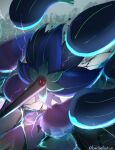  absurdres blue_skin bo_(bouillustration) colored_sclera colored_skin commentary_request glimmora highres mega_glimmora mega_pokemon no_humans pokemon pokemon_(creature) pokemon_focus red_eyes red_sclera solid_oval_eyes solo 