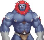  1boy abs alternate_costume artist_request bara biceps blue_fur brown_hair feet_out_of_frame frown furry furry_male gyee large_pectorals lion_boy looking_at_viewer male_focus male_swimwear manly mature_male muscular muscular_male nipples non-web_source official_alternate_costume official_art osiris_(gyee) pectorals pubic_hair red_hair solo swim_briefs thick_arms thick_eyebrows transparent_background 