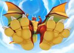  3_toes anthro barefoot big_feet biped claws countershade_feet countershade_tail countershade_torso countershading darix dragon feet foot_focus hi_res hindpaw landing male muscular paws sky soles solo solo_focus spread_wings takesu toes wings 