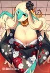  4040tinta anthro asian_clothing big_breasts blush breasts clothed clothing east_asian_clothing female hair hi_res japanese_clothing kimono looking_at_viewer smile solo 