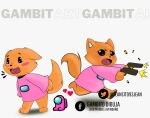  among_us anthro canid canine chibi clothing female fox gun innersloth jeancito93jean mammal pink_clothing pink_shirt pink_t-shirt pink_topwear ranged_weapon runnin running shirt shooting solo t-shirt topwear video_games weapon 