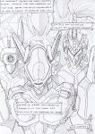  black_and_white comic dialogue english_text kitfox-crimson knight_armor lens looking_at_viewer machine mecha metal_wings monochrome sketch technology text threatening wings zero_pictured 