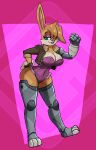  anthro archie_comics big_breasts breasts buckteeth bunnie_rabbot cleavage clothed clothing cybernetic_arm cybernetic_leg cybernetic_limb cybernetics cyborg diamond_grenadier eyeshadow female hi_res jacket lagomorph leather leather_clothing leather_jacket leather_topwear leporid machine makeup mammal one-piece_suit one_eye_closed rabbit scut_tail sega short_tail solo sonic_the_hedgehog_(archie) sonic_the_hedgehog_(comics) sonic_the_hedgehog_(series) teeth topwear 