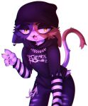  2022 5_fingers anthro black_bottomwear black_clothing black_hoodie black_pants black_topwear bottomwear calico_cat clothing domestic_cat epic_games felid feline felis female fingers fortnite fur hi_res hoodie mammal meow_skulls_(fortnite) mottled multicolored_body multicolored_fur my_chemical_romance open_mouth pants piebald signature solo topwear video_games yureibun 