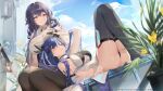  2girls ;o arm_up ass azuma_(azur_lane) azur_lane bare_shoulders black_hair black_panties black_pantyhose black_thighhighs blue_eyes blue_hair breasts capelet choyeon closed_mouth clothing_cutout detached_sleeves dress hair_ribbon holding_another&#039;s_hair horns ibuki_(azur_lane) katana knees_up lap_pillow large_breasts long_hair long_sleeves looking_at_another lying multiple_girls on_back one_eye_closed open_mouth orange_eyes panties pantyhose revealing_clothes ribbon shirt side_cutout single_detached_sleeve sitting sleeveless sleeveless_dress smile sword thick_thighs thighhighs thighs underboob underboob_cutout underwear weapon white_dress white_shirt 