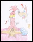  anthro avian banjo-kazooie banjo_(banjo-kazooie) bedroom canid cowgirl_position dominant dominant_female female from_front_position graphite_(artwork) kazooie looking_pleasured male male/female mammal nude on_bottom on_top pencil_(artwork) rareware reddragonkan sex surprised_expression traditional_media_(artwork) unknown_character ursid video_games 