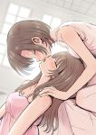  2girls absurdres betock blusy brown_hair closed_eyes commentary french_kiss highres kiss long_hair multiple_girls original short_hair symbol-only_commentary yuri 