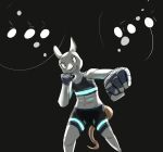  anthro bottomwear boxing boxing_shorts boxing_tape clothed clothing female fur glowing glowing_clothing lights looking_at_viewer mammal mouse murid murine muscular rayne-the-skunk rodent simple_background solo sport topwear white_body white_fur 