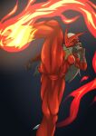  action_pose anthro blaziken breasts claws featureless_crotch female fire generation_3_pokemon glin720 hi_res muscular muscular_female nintendo pokemon pokemon_(species) pose raised_leg simple_background solo video_games 