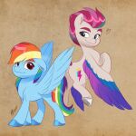  &lt;3 2022 artharuhi blue_body blue_eyes blue_feathers cutie_mark digital_media_(artwork) duo equid equine eyebrows feathered_wings feathers female feral friendship_is_magic hair hasbro hi_res hooves mammal mlp_g5 multicolored_hair multicolored_tail multicolored_wings my_little_pony pegasus pink_eyes pink_hair rainbow_dash_(mlp) rainbow_hair rainbow_tail signature thick_eyebrows two_tone_hair white_body wings zipp_storm_(mlp) 