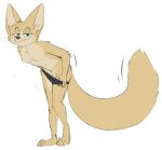  anthro bent_over big_tail blue_eyes breasts canid canine clothing exposed_breasts female fennec foreplay fox hi_res looking_at_viewer mammal matthews(razumi) narrowed_eyes no_shirt seductive shaking_hips solo undressing vanillayote 