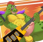  2022 alligator alligatorid anthro balls crocodilian erection eyewear five_nights_at_freddy&#039;s five_nights_at_freddy&#039;s:_security_breach genitals guitar hi_res humanoid_genitalia humanoid_penis looking_at_viewer male mohawk montgomery_gator_(fnaf) multicolored_body musical_instrument negger penis plucked_string_instrument reptile scalie scottgames sharp_teeth shoulder_pads solo string_instrument sunglasses teeth two_tone_body video_games 