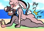  anthro beach big_butt blush butt carmen_(character) duo from_behind_position hi_res lagomorph leporid lying male male/male mammal murid murine on_front rabbit rat rodent rudy_(character) sand sea seaside sex taillove_(artist) water 