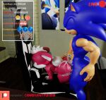  3d_(artwork) all_fours anal anal_penetration anthro bent_over big_butt blue_body blue_fur bodily_fluids butt camseven chair chip_(sonic) cum cum_in_ass cum_inside cum_on_butt digital_media_(artwork) duo eulipotyphlan eyes_closed from_behind_position fur furniture genital_fluids girly hair half-closed_eyes hedgehog hi_res male male/male male_penetrated male_penetrating male_penetrating_male mammal microphone narrowed_eyes nipples penetration red_body red_fur sega sex sonic_the_hedgehog sonic_the_hedgehog_(series) sonic_unleashed streaming teapot_(body_type) thick_thighs unknown_species watermark white_hair wide_hips wings 