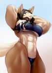  abs anthro canid canine clothed clothing female gris_swimsuit hair hands_behind_head hi_res long_hair mammal meme meme_clothing muscular muscular_female one-piece_swimsuit pose razzberryboat solo swimwear thick_thighs translucent translucent_clothing translucent_swimwear 