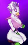  2022 5_fingers anthro avian beak bird blush bracelet breasts buggythis chicken cleavage clothed clothing ear_piercing female fingers five_nights_at_freddy&#039;s five_nights_at_freddy&#039;s:_security_breach flashing flashing_breasts galliform gallus_(genus) glamrock_chica_(fnaf) gradient_background hair hi_res jewelry looking_at_viewer nipples open_mouth phasianid piercing purple_background purple_eyes scottgames simple_background sitting solo spiked_bracelet spikes video_games 