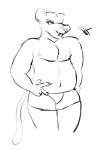  anthro bulge clothing felid hand_on_hip low_res male mammal musclegut muscular muscular_male pantherine smug solo underwear 