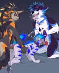  all_fours anthro anthro_on_anthro anthro_penetrated anthro_penetrating anthro_penetrating_anthro balls black_hair blonde_hair blue_body blue_fur blue_hair bodily_fluids canid dark_body dark_fur dark_hair erection eyes_closed fellatio fur genitals glistening glistening_eyes green_eyes grey_balls grey_body grey_fur group group_sex hair hi_res horn jewelry kneeling kneeling_sex knot male male/male male_penetrated male_penetrating male_penetrating_male mammal narrowed_eyes necklace nude oral orange_body orange_eyes orange_fur penetration penile penis princelykaden purple_body purple_fur purple_hair red_penis saliva saliva_on_penis sex side_view simple_background spitroast spots spotted_arms spotted_body spotted_fur spotted_legs striped_arms striped_legs three-quarter_view threesome trio unsigned white_body white_fur 