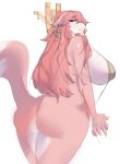  anthro big_breasts big_butt breasts butt canid canine carsen claws clothed clothing female fluffy fluffy_tail fur genshin_impact hair hi_res huge_breasts looking_back mammal mihoyo multicolored_body multicolored_fur open_mouth open_smile partially_clothed pink_body pink_fur pink_hair purple_eyes simple_background smile solo teeth thick_thighs two_tone_body two_tone_fur video_games white_body white_fur wide_hips yae_miko 