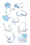  2:3 ambiguous_form ambiguous_gender asnnonaka blue_pawpads chinese_text faceless_ambiguous faceless_character fur glistening glistening_pawpads hi_res leg_tuft pawpads simple_background sketch_page solo text translation_request tuft white_background white_body white_fur 