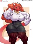 absurd_res anthro bottomwear clothed clothing dragon dress_shirt female hand_on_hip hi_res muscular muscular_female razzberryboat shirt skirt thick_thighs topwear 