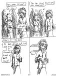  a_story_with_a_known_end black_and_white cameron_cress clothing comic container cross-hatching emsevell english_text feathered_wings feathers felid feline female hat hatching_(art) headgear headwear hi_res human male mammal monochrome page_number shaded simple_background text webcomic wings 