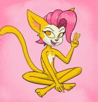  anthro felid feline female fur hair low_res mammal monique_pussycat piina pink_hair sitting solo super_fuck_friends yellow_body yellow_fur young 
