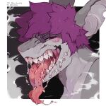  1:1 ambiguous_gender anthro bodily_fluids breath breath_cloud breathing dripping drool_on_face drooling fish grey_body hair headshot_portrait hi_res long_tongue lynx_scenting marine mouth_play mouth_shot open_mouth panting portrait purple_eyes purple_hair saliva saliva_drip saliva_on_face saliva_on_tongue saliva_string salivating shark shark_teeth sharp_teeth smallcats solo steam teeth teeth_bared teeth_showing teeth_visible tongue tongue_out vore 