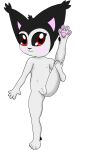  absurd_res anthro black_body black_fur espurrito felid feline female fur genitals hi_res mammal pawpads presenting presenting_pussy pussy raised_leg red_eyes simple_background solo tagme white_body young 